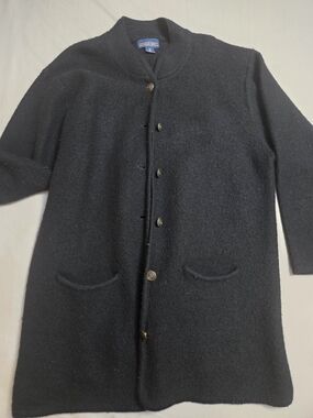 Herman Geist 100% Wool Black Cardigan with Decorative Gold Button